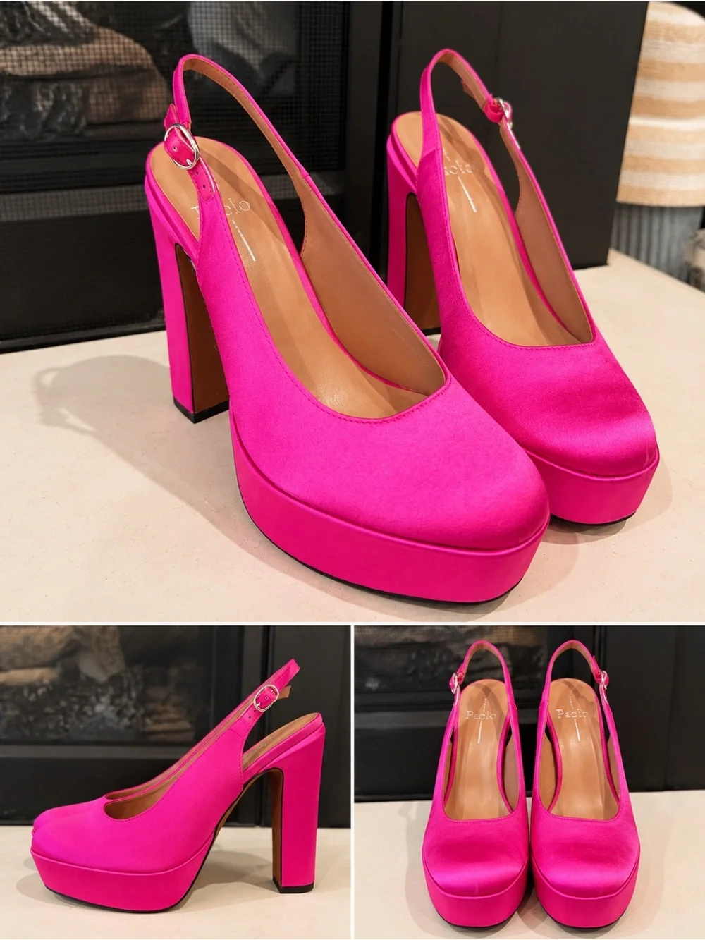 Linea Paolo Fabulous Hot Pink Satin Platform Slingback Pumps
